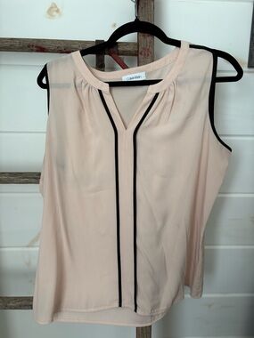 Calvin Klein Blush Pink Sleeveless V-Neck Camisole with Black Trim